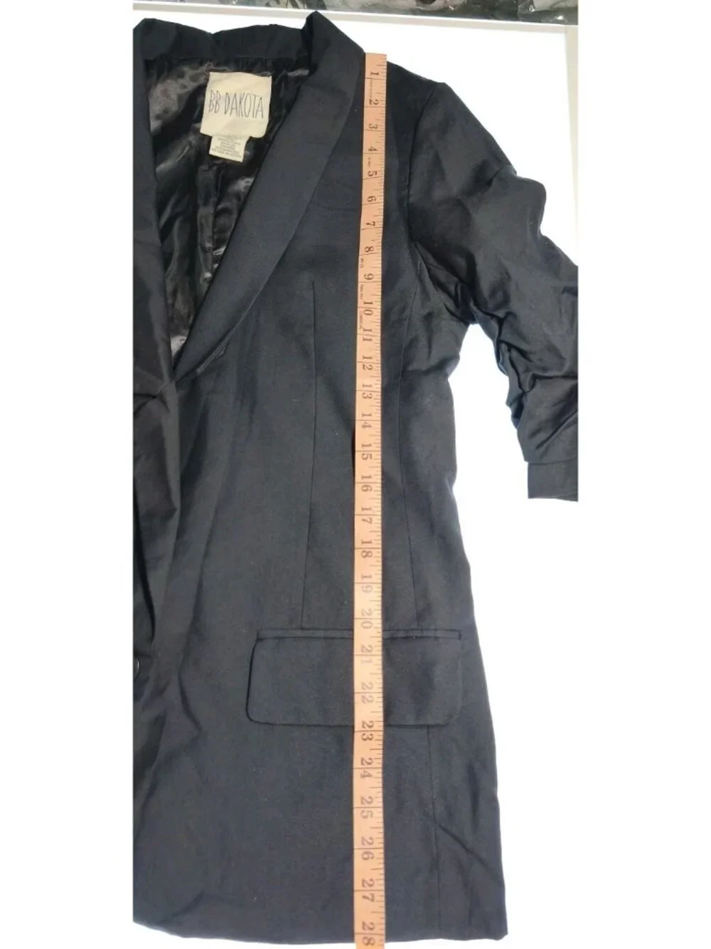 BB Dakota Black Ruched Sleeve Blazer Jacket Size 10 Lined Open Front